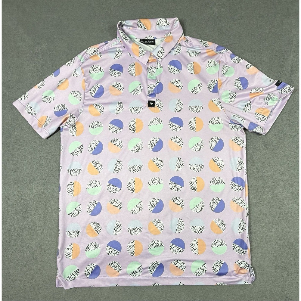Bad Birdie Golf Polo Shirt Mens Large Lavender Geometric Circles Purple Stretch